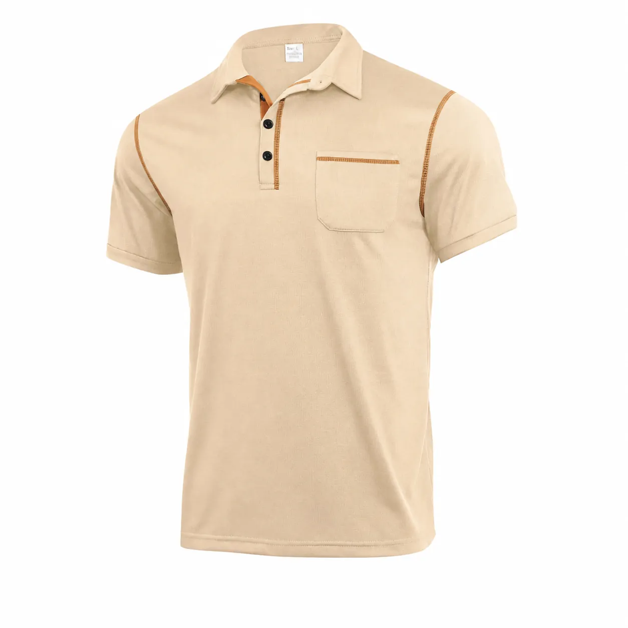 Polo à Manches Courtes pour Hommes en Polyester Respirant Couleur Unie Coutures Contrastées Revers Business Casual Haut pour l'Été