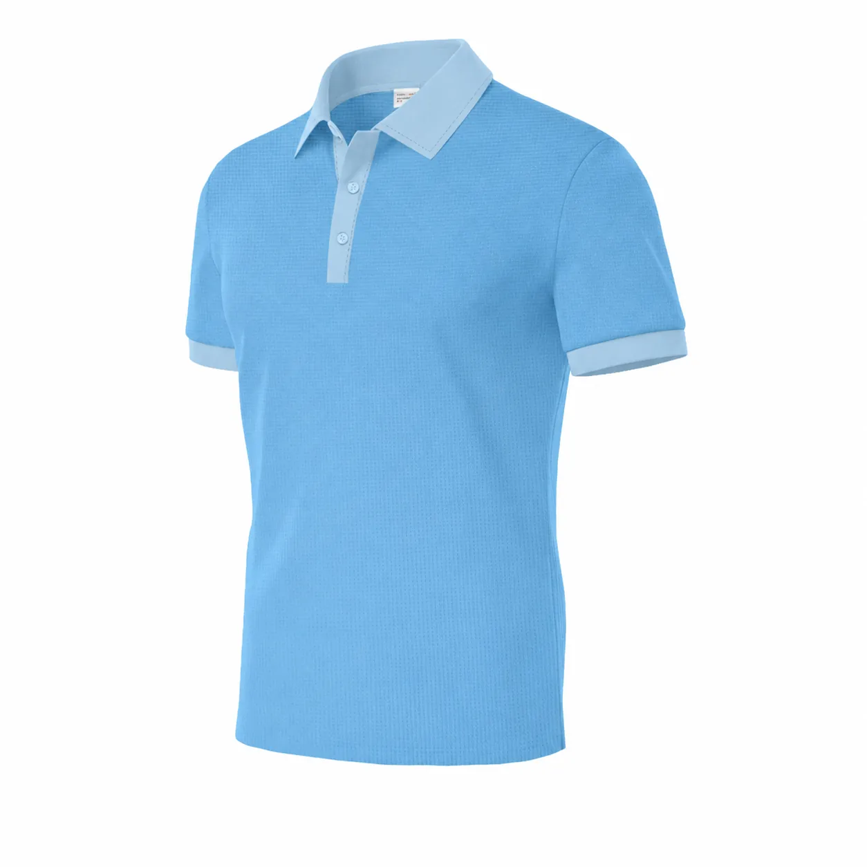 Men's Summer Casual Polo Shirt Contrast Color Lapel Short Sleeve Breathable Polyester Knitted Waffle Texture Top