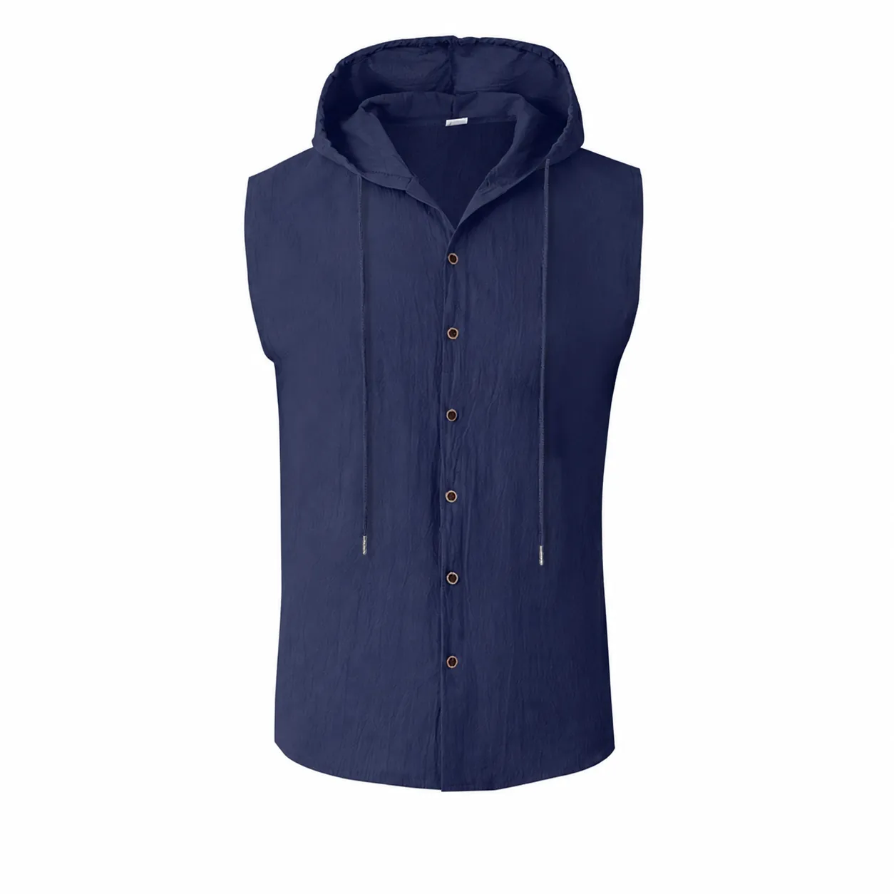 Men Sleeveless Hooded Vest Linen Blend Casual Loose Summer Top Button Down Breathable Solid Color Fashion Clothing