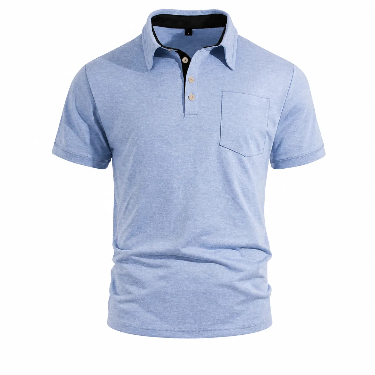 Men Business Casual Short Sleeve Polo Shirt Cotton Blend Solid Color Lapel Top With Pocket For Summer Everyday Fashion