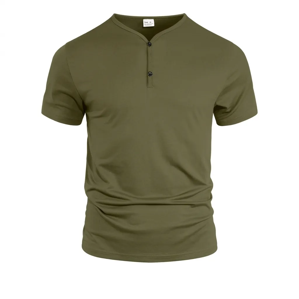 Men's V-Neck Henley Shirt Short Sleeve Breathable Cotton Blend T-Shirt Casual Loose Sport Top Plain T-Shirt For Men
