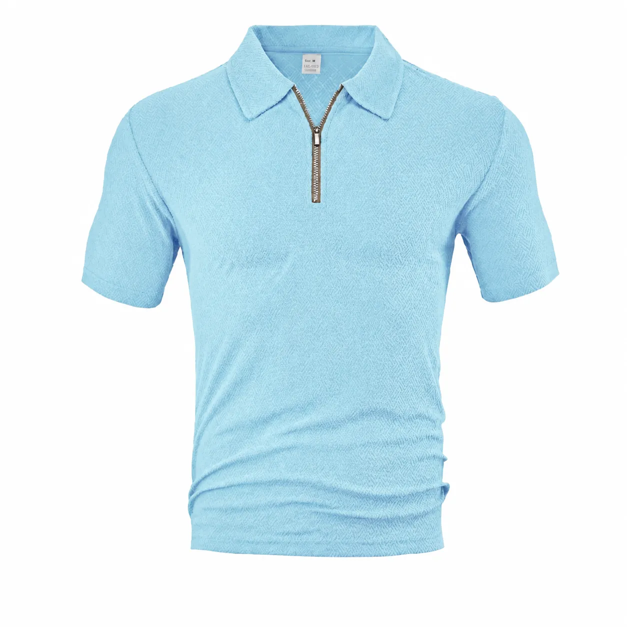 Men's Casual Short Sleeve Polo Shirt Towel Jacquard Fabric Zipper Placket Lapel Loose Fit Summer Urban Fashion Top