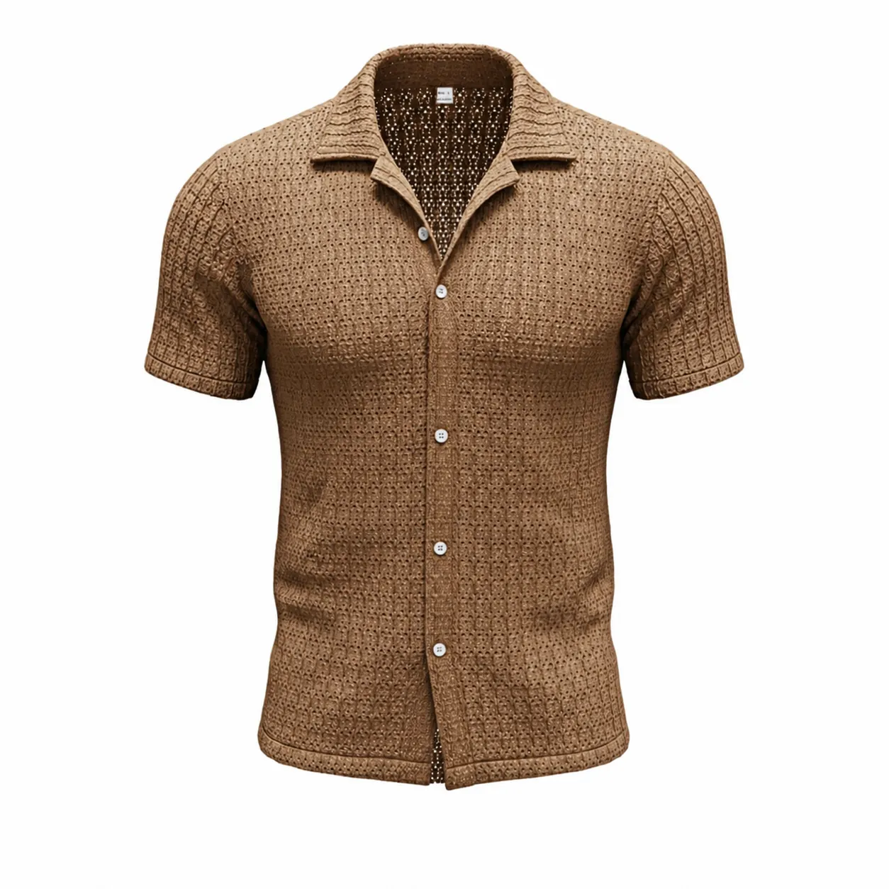 Polo de Manga Corta de Punto Texturizado para Hombre Verano Transpirable Color Sólido Solapa con Botones Top Casual para Hombre Ligero Comodidad Ropa de Moda