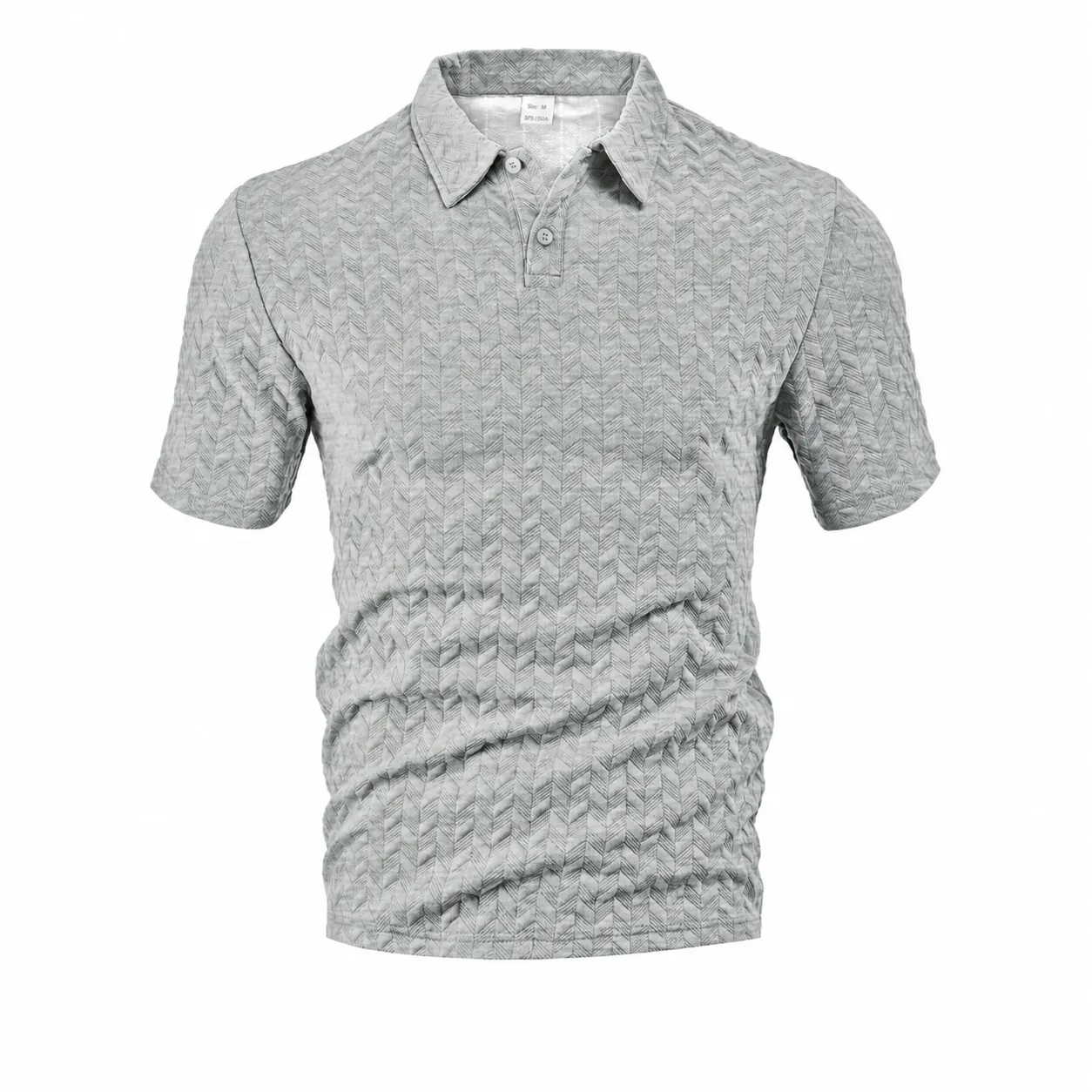 Men Casual Polyester Polo Shirt Waffle Jacquard Texture Short Sleeve Lapel Top Solid Color Breathable Summer Fashion Wear