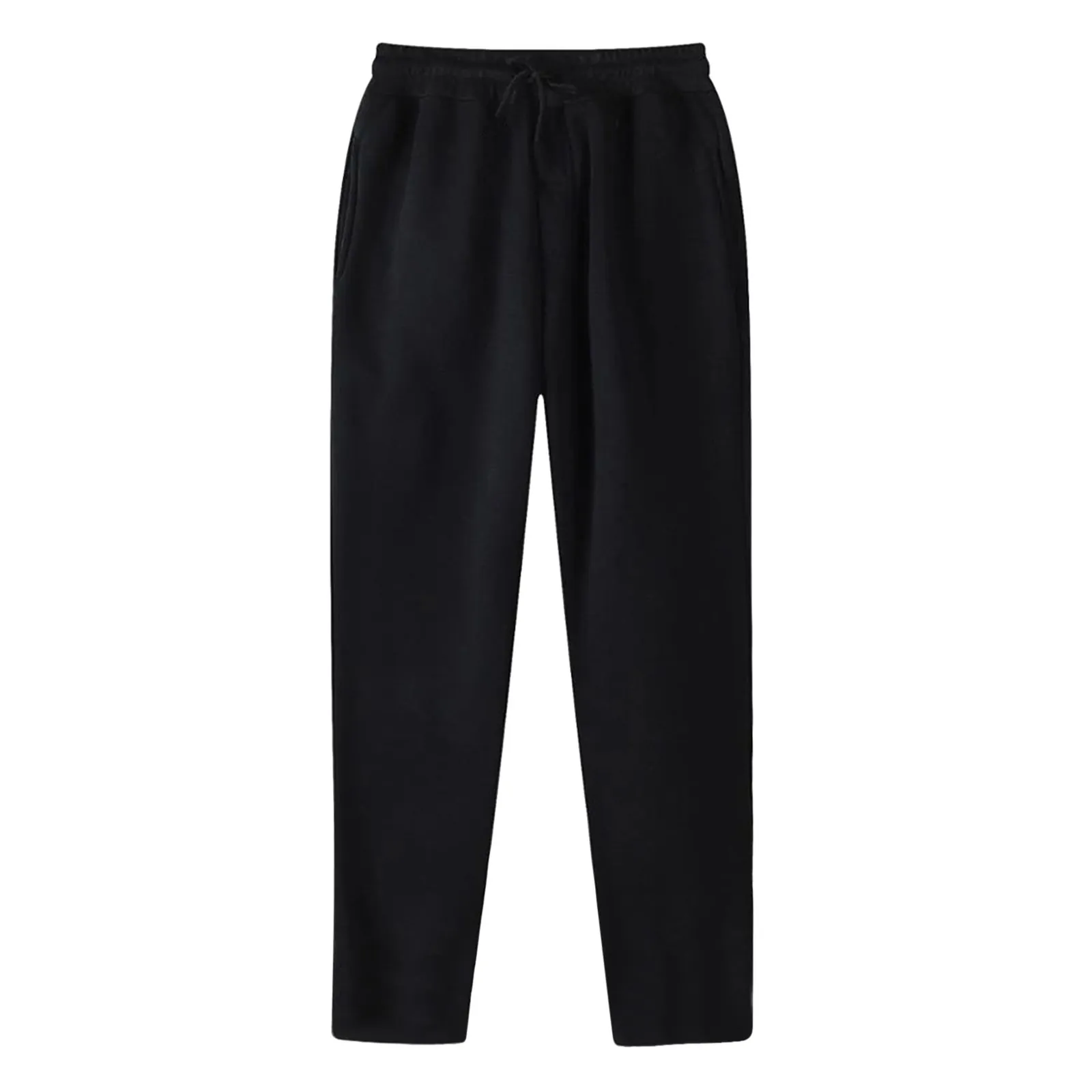 Men's Fleece Lined Sweatpants Casual Straight Leg Polyester Joggers Warm Winter Sports Pants Solid Color Drawstring Trousers