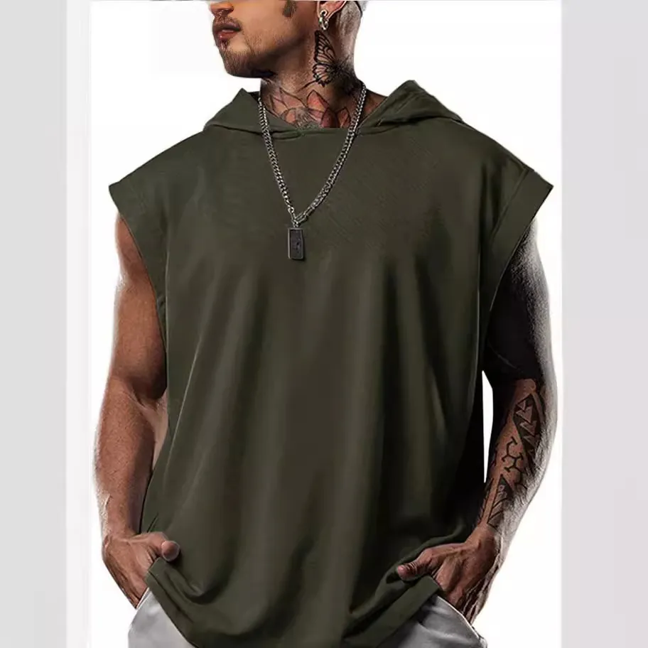 Ανδρικό Casual Αμάνικο T-Shirt με Κουκούλα Χαλαρή Εφαρμογή Hip Hop Αθλητικό Tank Top Μονόχρωμο Πολυεστέρας Top για Άνδρες Καλοκαίρι