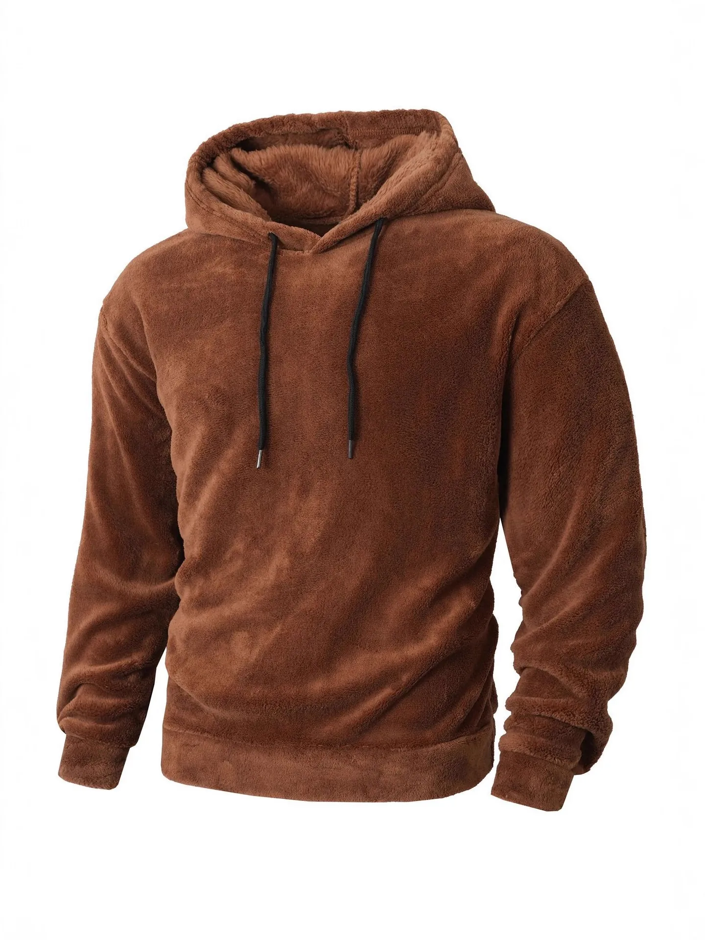 Herren Casual Kapuzenpullover Winter Warm Polyester Korallenfleece Pullover Top Einfarbig Langarm Hoodie Für Männer
