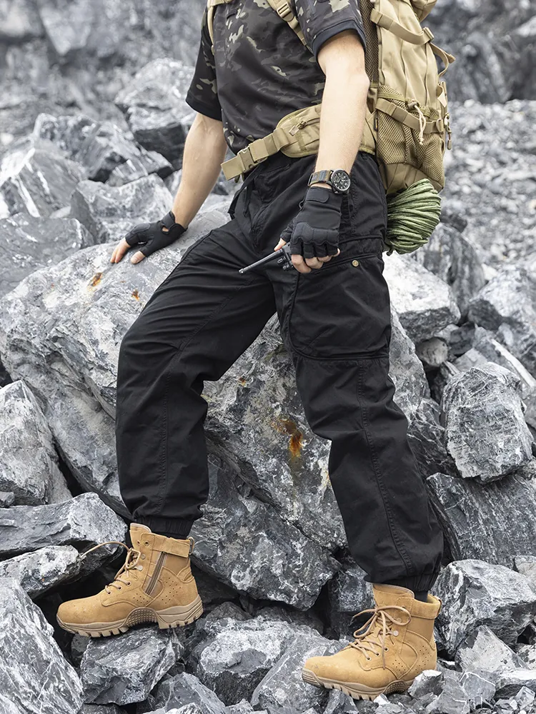 Men Japanese Techwear Cargo Pants Loose Fit Multi-Pocket Tactical Cotton Blend Trousers Jogger Bottom For Casual Outdoor
