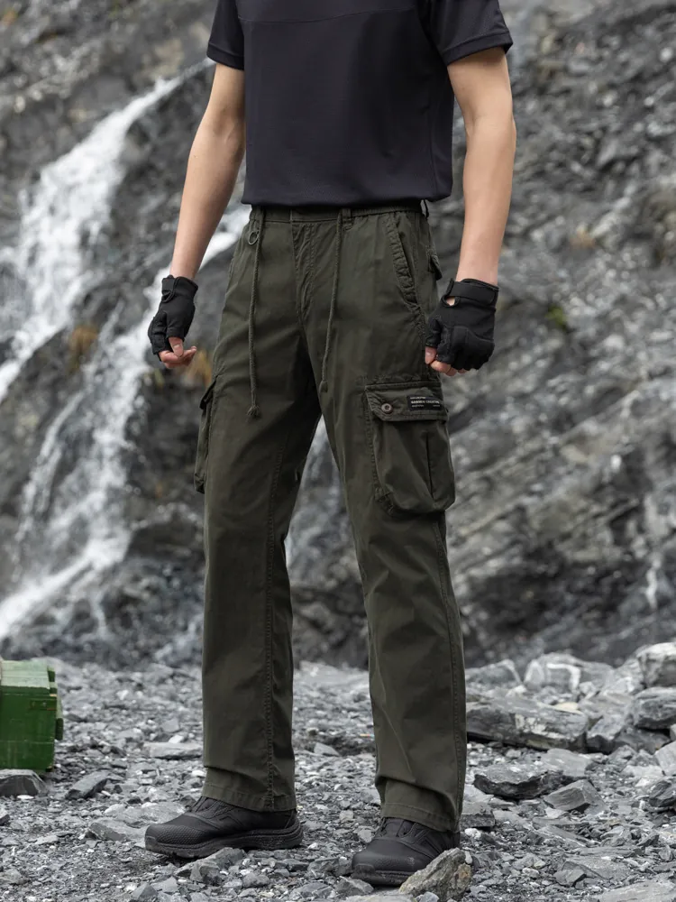 Men Japanese Techwear Style Cargo Pants Loose Fit Multi-Pocket Outdoor Tactical Casual Cotton Blend Pants Bottom For Men