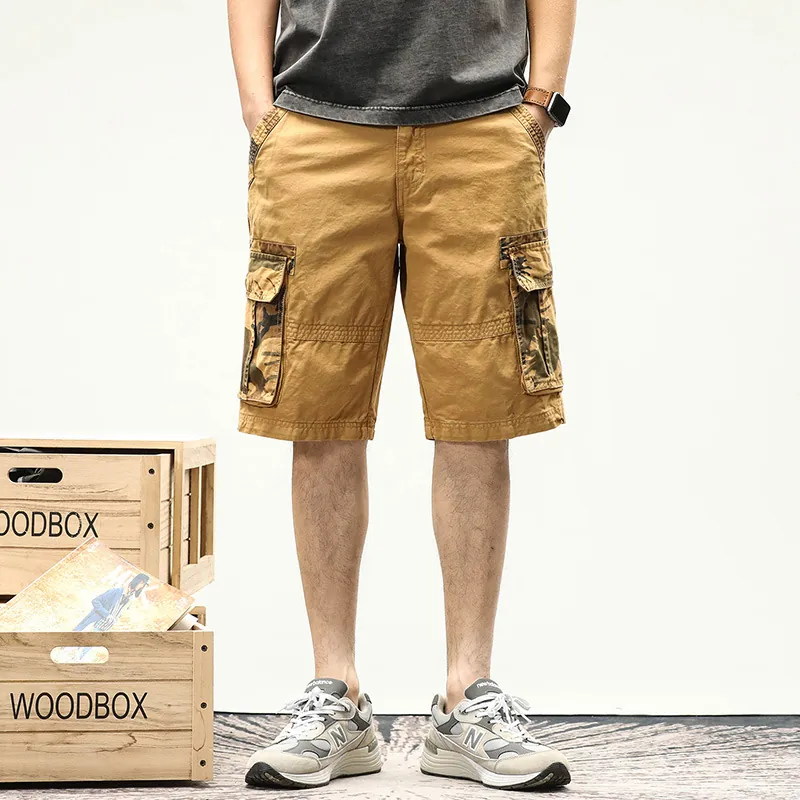Japanisch Retro Herren Camouflage Cargo-Shorts Baumwolle Locker Multi-Taschen Outdoor Streetwear Freizeit Kurze Hose
