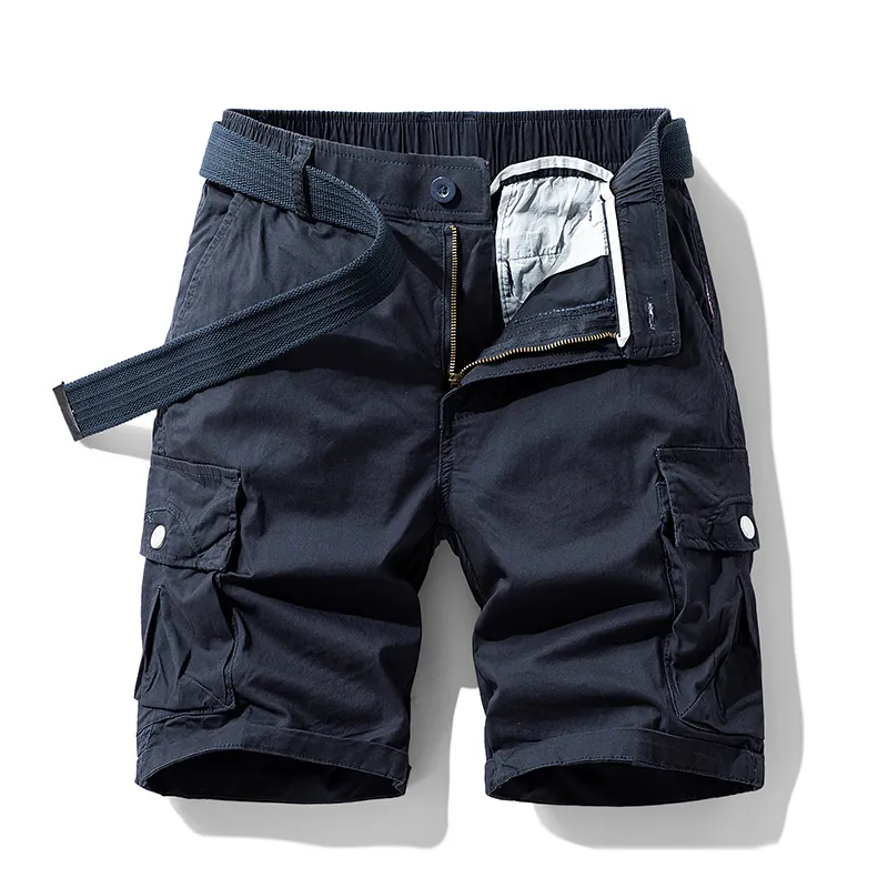 Men Retro Techwear Cargo Shorts Multi Pocket Streetwear Loose Cotton Shorts With Belt Outdoor Casual Summer Bottom