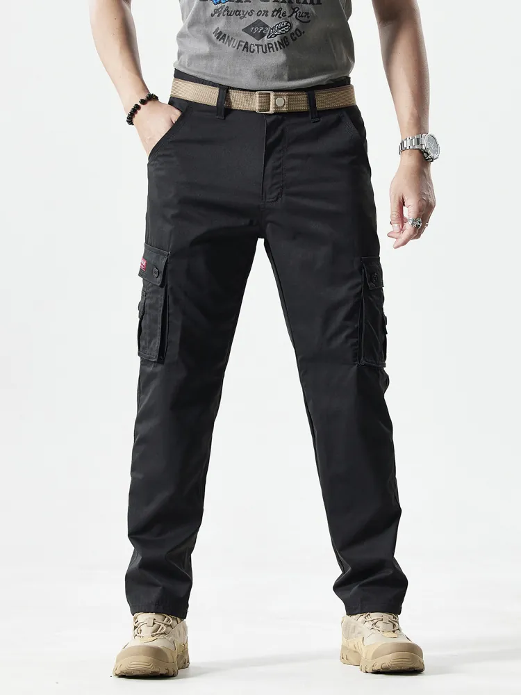 Heren Trendy Slim Fit Cargo Broek Multi-Pocket Rechte Pijp Vrijetijdsbroek Amerikaanse Vintage Medium Taille Outdoor Broek
