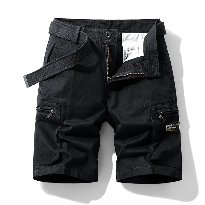 Men's Retro Cargo Shorts With Belt Multi Pocket Cotton Loose Korean Style Workwear Summer Casual Bottoms For Men