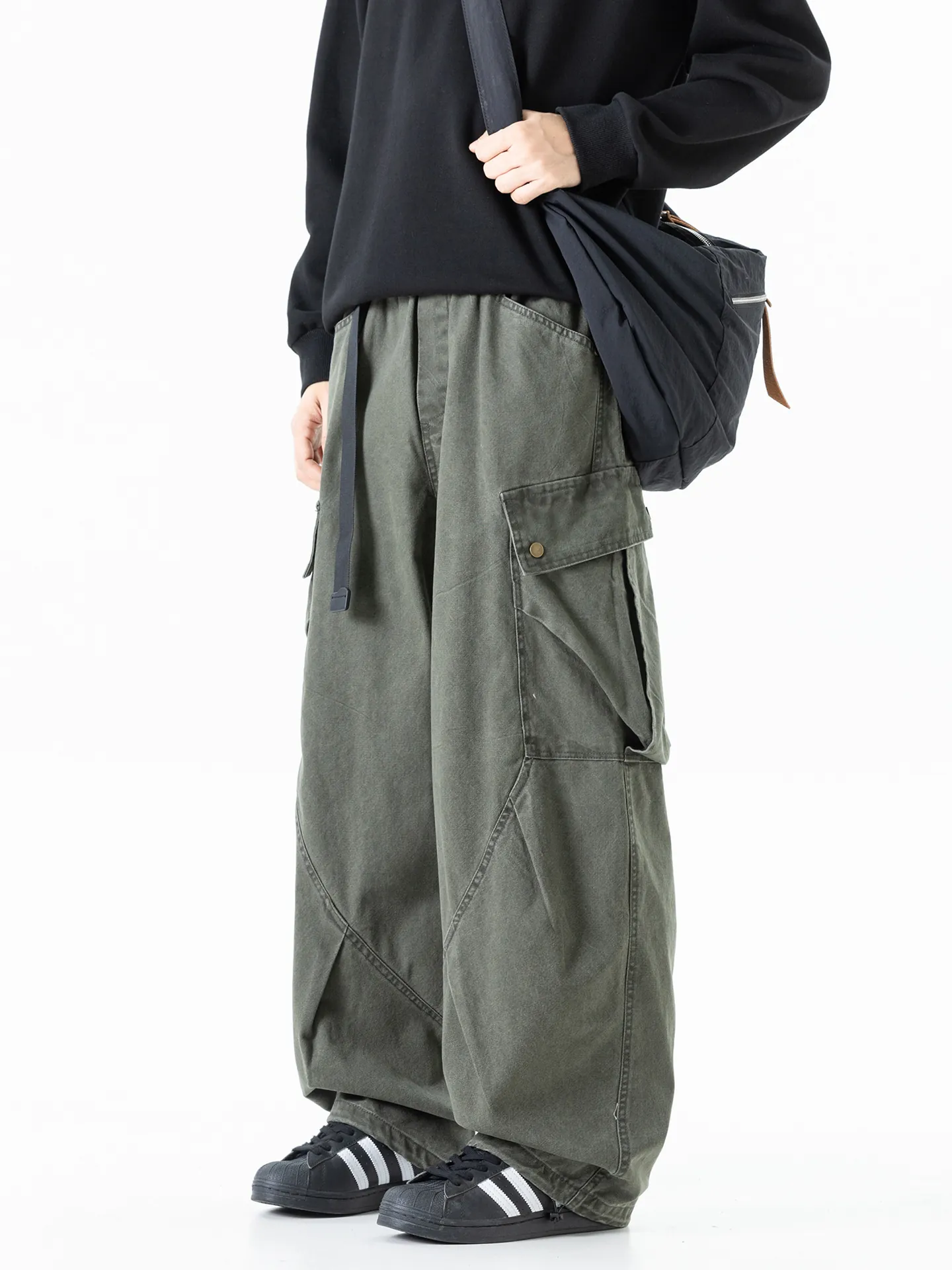 Men's Japanese Cargo Pants Cotton Straight Leg Multi-Pocket Casual Trousers Loose Outdoor Fashion Streetwear Bottom