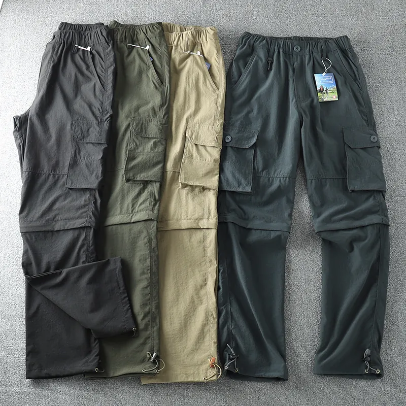 Men's Outdoor Convertible Cargo Pants Lightweight Loose Straight Leg Multi-Pocket Quick Dry Hiking Casual Bottom For Summer
