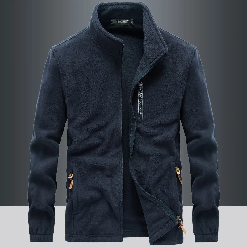Herren Outdoor Sport Polarfleece Jacke Stehkragen Durchgehender Reißverschluss Dicke Warme Oberbekleidung Lässiger Wintermantel