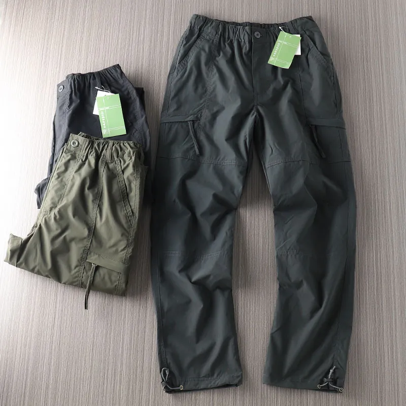 Men's Outdoor Waterproof Cargo Pants Multi-Pocket Windproof Quick-Drying Hiking Thin Straight Leg Tactical Trousers