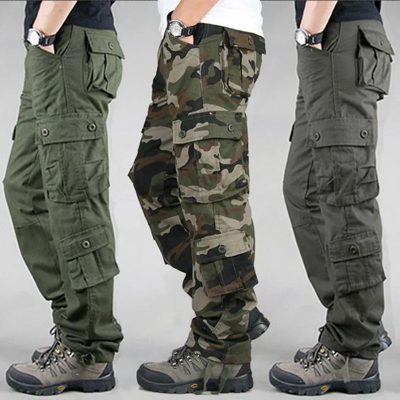 Herren Outdoor Cargo-Hose Reine Baumwolle Multi-Pocket Verschleißfest Locker Gerades Bein Casual Hose Für Die Arbeit Alltag