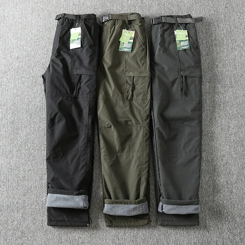 Men Outdoor Softshell Cargo Pants Windproof Waterproof Fleece Lined Winter Tactical Hiking Trousers Multi-Pocket Work Pants