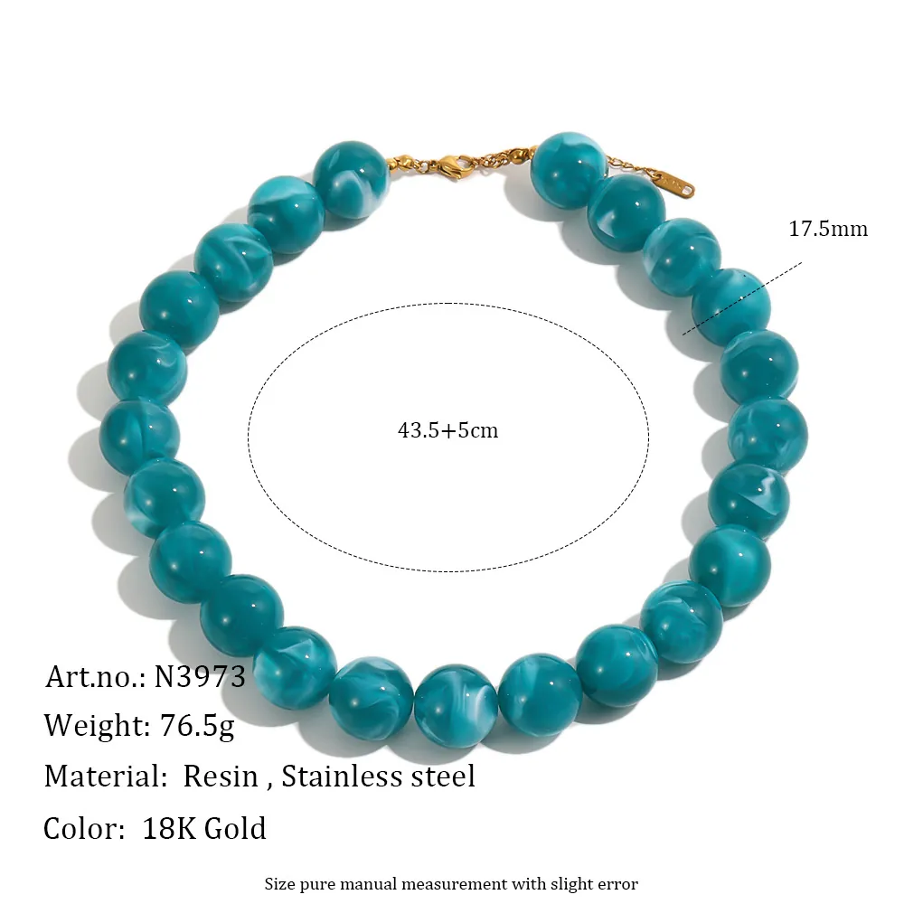 Böhmisch Handgefertigt Perlen Halskette Für Damen Bunte Harz Rundperlen Edelstahlkette Statement Schmuck Geschenk