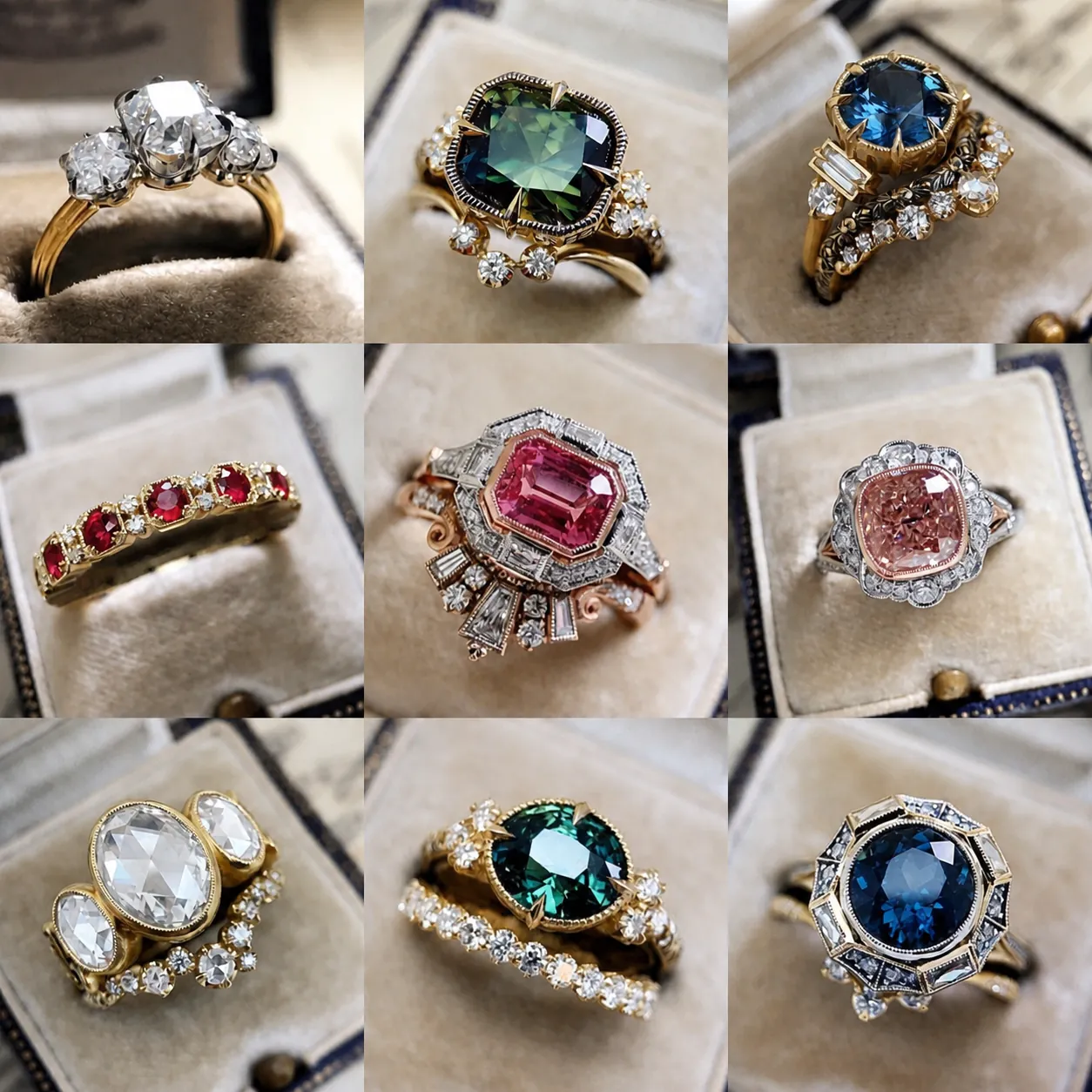 Vintage Alloy Rhinestone Ring For Women Luxury Engagement Gold Silver Plated Floral Geometric Fashion Finger Jewelry Gift