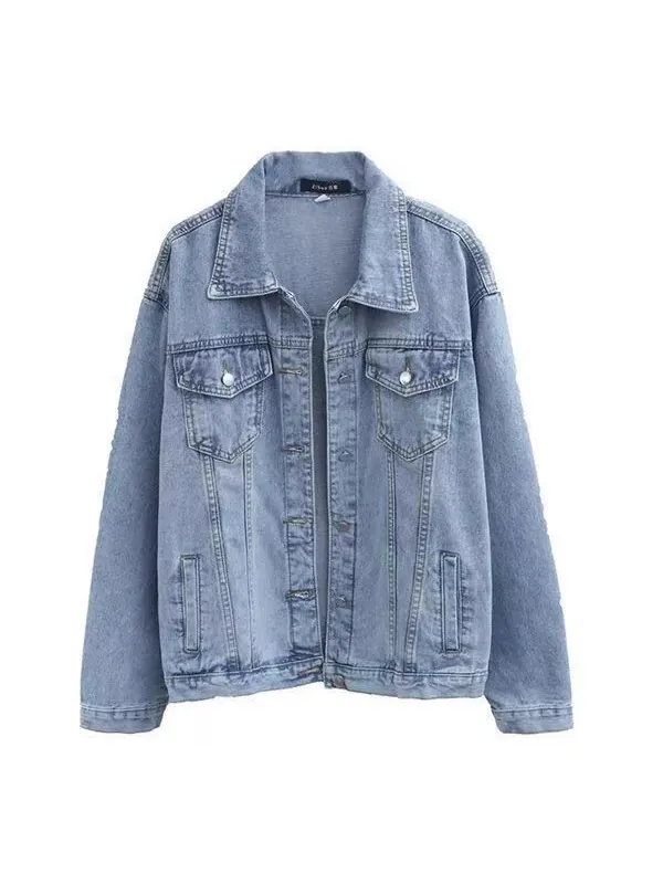 Giacca di Jeans da Donna Celeste Retrò Vestibilità Comoda Stile Boyfriend Revers Bottoni Tasche Top Casual Denim