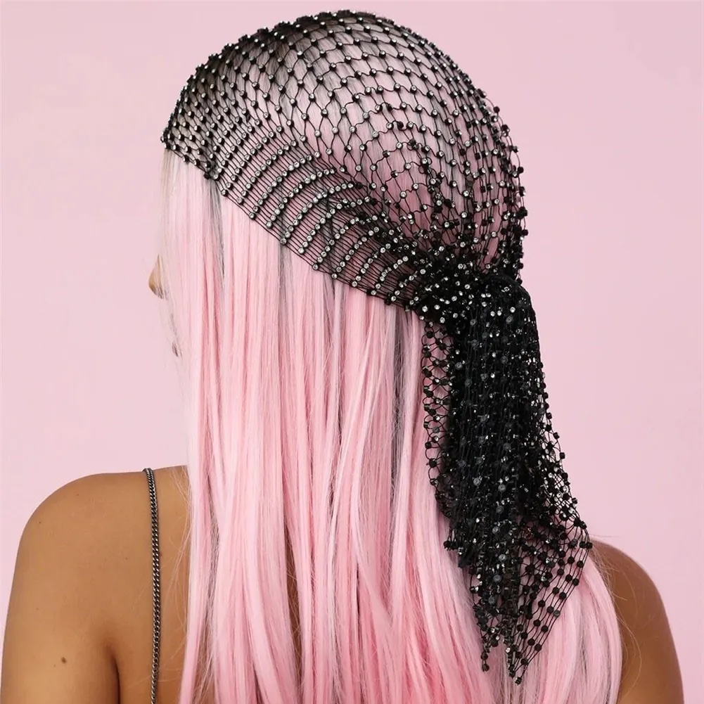Voile en Maille Ajourée Avec Gland en Strass Style Ethnique Coiffe Bohémienne pour Femme Mariage Fête Festival de Musique