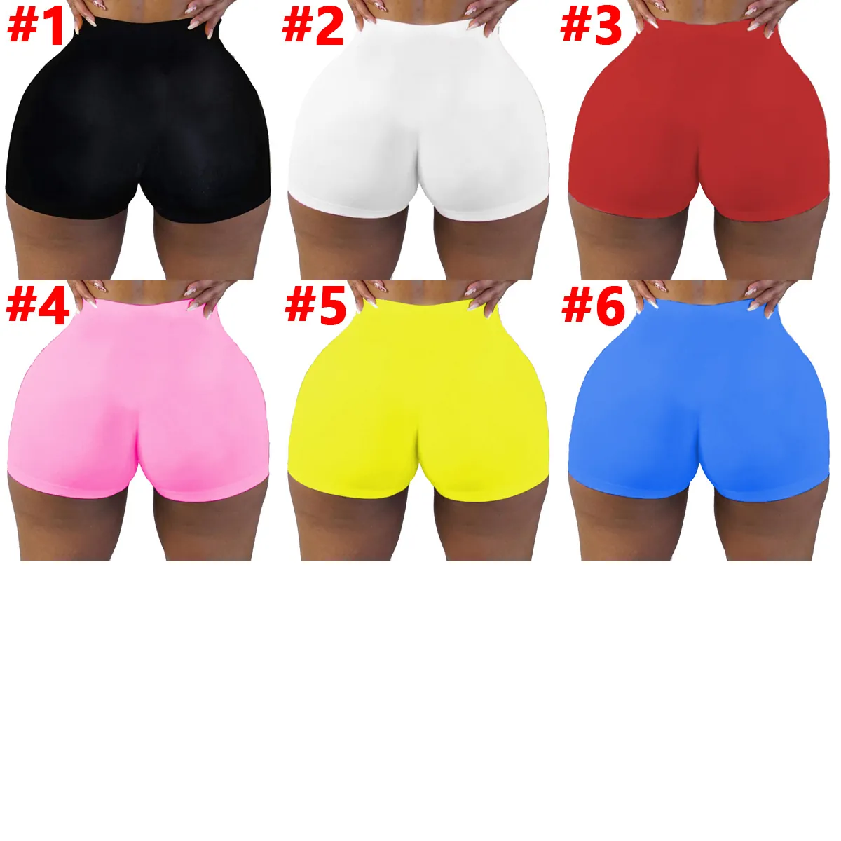 Short de Yoga Sexy à Taille Haute pour Femmes Coupe Ajustée Couleur Unie Polyester Sport Fitness Bottom
