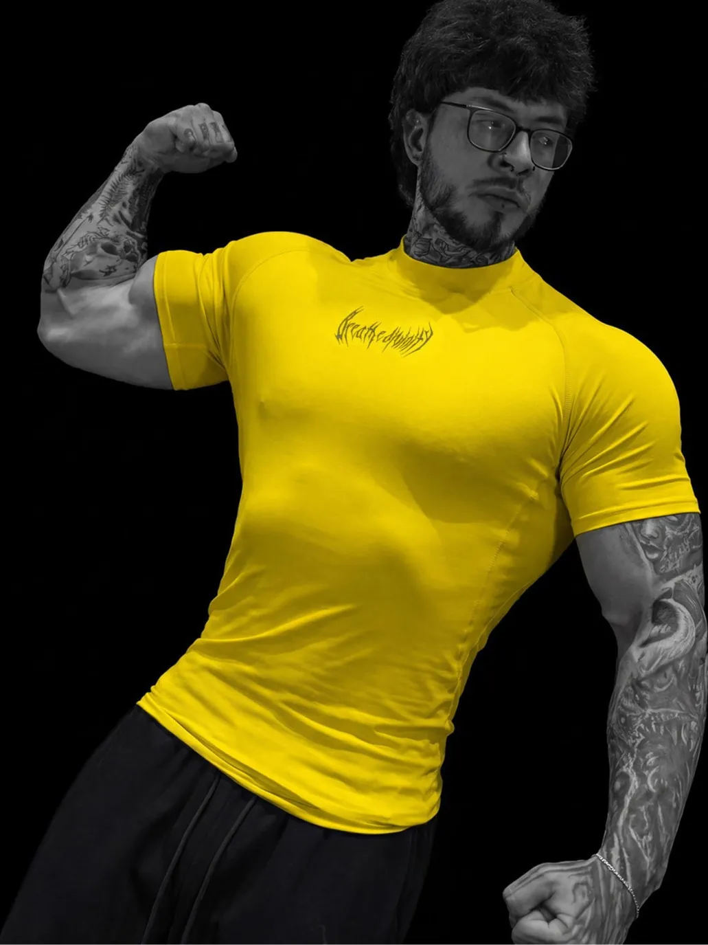 Breathedivinity Herren Kompressionsshirt Schnelltrocknend Sport Fitness Top Kurzarm Muscle Fit Bedrucktes Grafik T-Shirt
