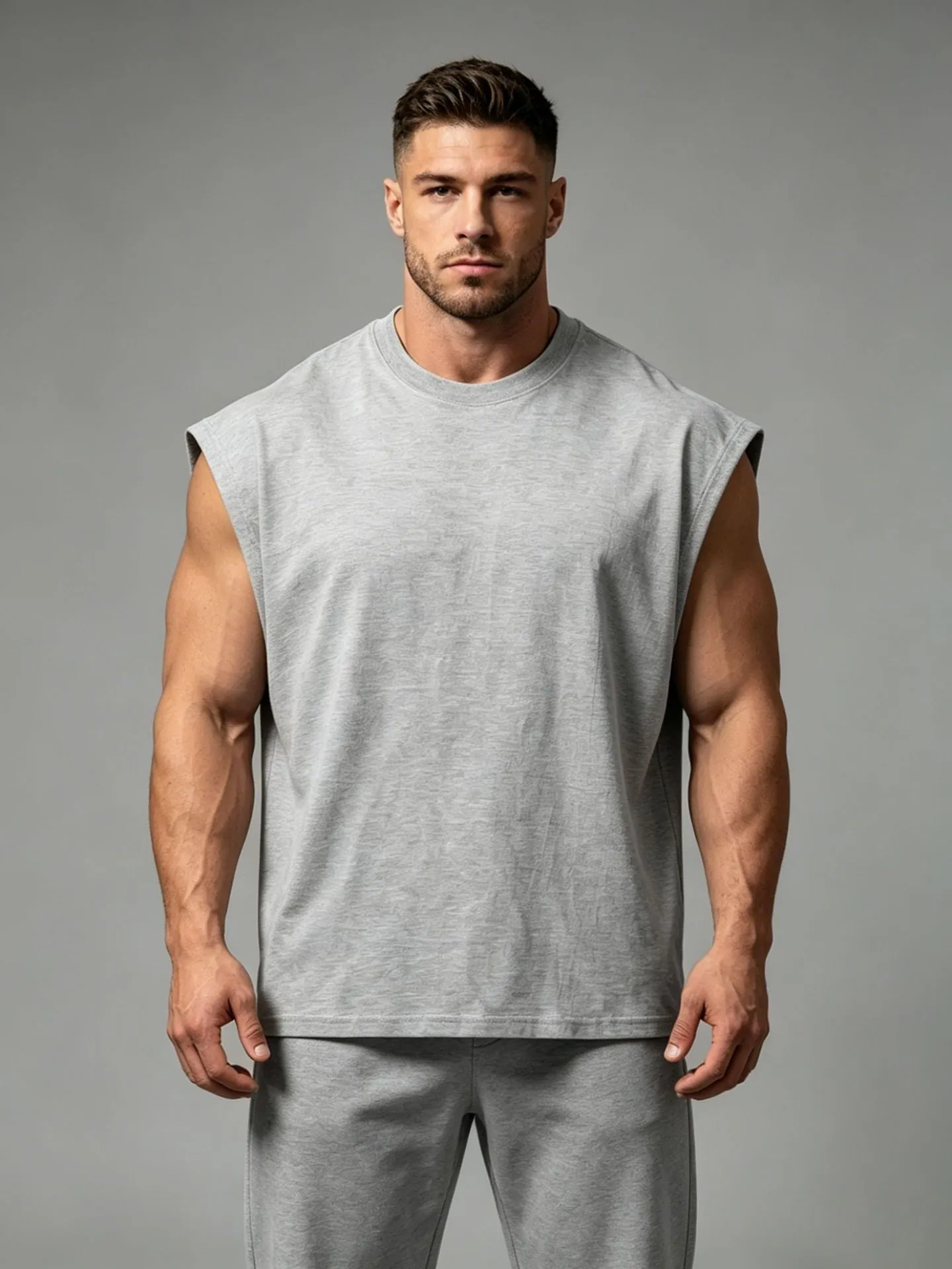 Men's Quick Dry Cotton Fitness Tank Top Solid Color Crew Neck Sleeveless Training Gym Muscle Vest Casual Sportswear Top