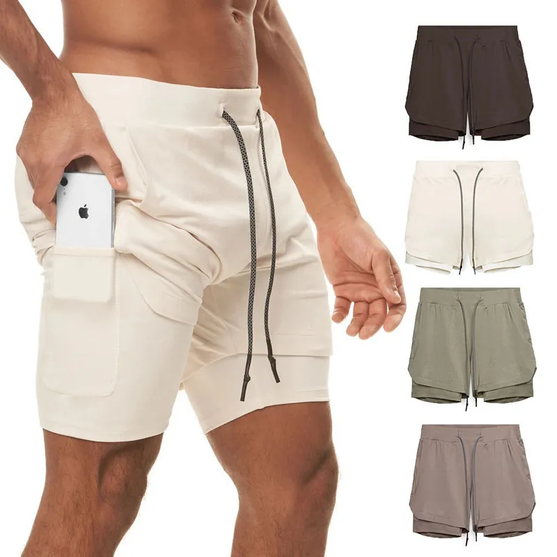 Pantalones Cortos Deportivos 2 en 1 de Doble Capa para Hombre Con Lazo para Toalla Bolsillo para Teléfono Secado Rápido Transpirable Poliéster Correr Fitness Entrenamiento Mesh Shorts