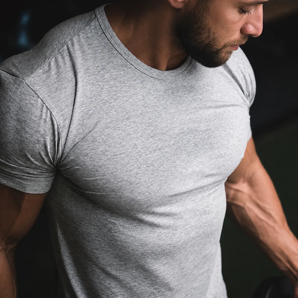 Men Muscle Fit Sports T-Shirt Crew Neck Short Sleeve High Elastic Training Running Fitness Top Cotton Blend Basic Tee