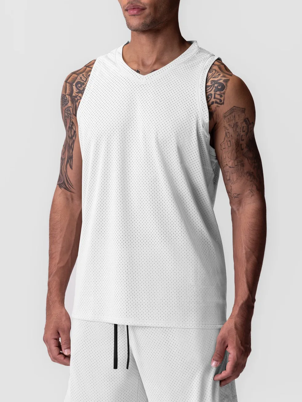 Débardeur de Sport en Maille pour Hommes Séchage Rapide Col en V Léger Respirant Gilet de Basket pour Fitness Course Gym