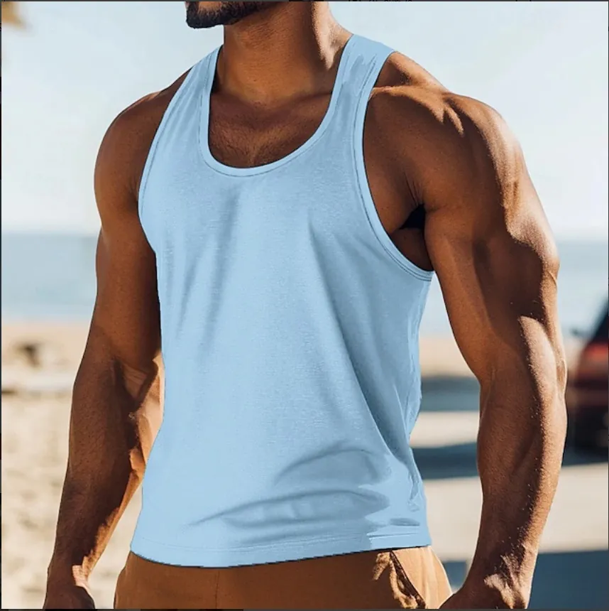 Débardeur de Sport Respirant pour Hommes Sans Manches Dos Nageur Fitness Gym Course Entraînement Gilet de Musculation en Polyester