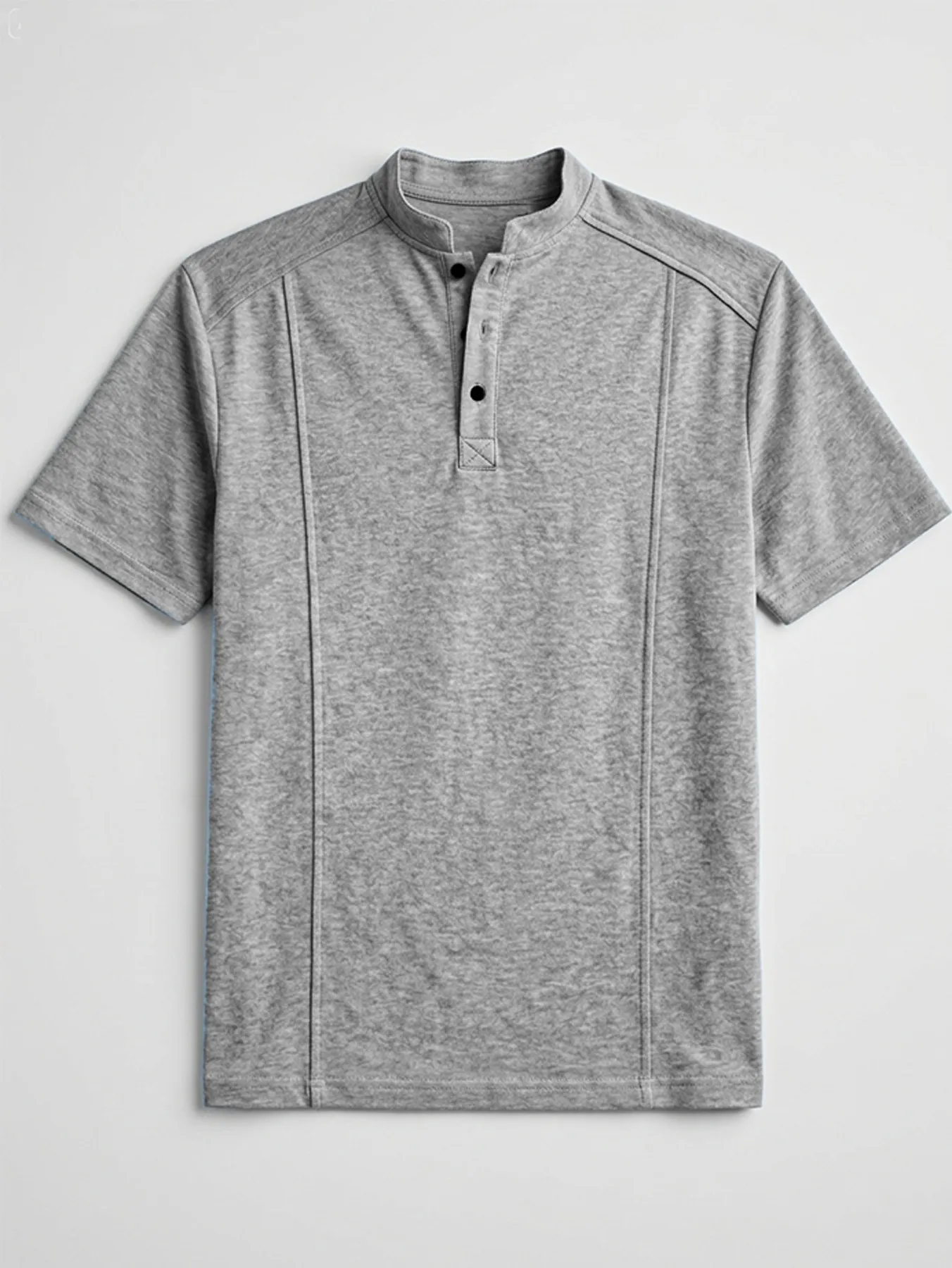 Men's Casual Cotton Knit Henley T-Shirt Stand Collar Short Sleeve Pullover Top Straight Fit Solid Color Business Daily