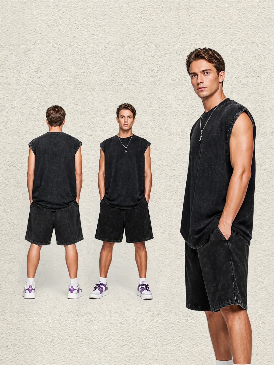 Herren Schwergewicht Baumwolle Gewaschen Distressed Ärmelloses Tanktop Vintage Lockerer Schnitt Lässige Streetwear Retro Top