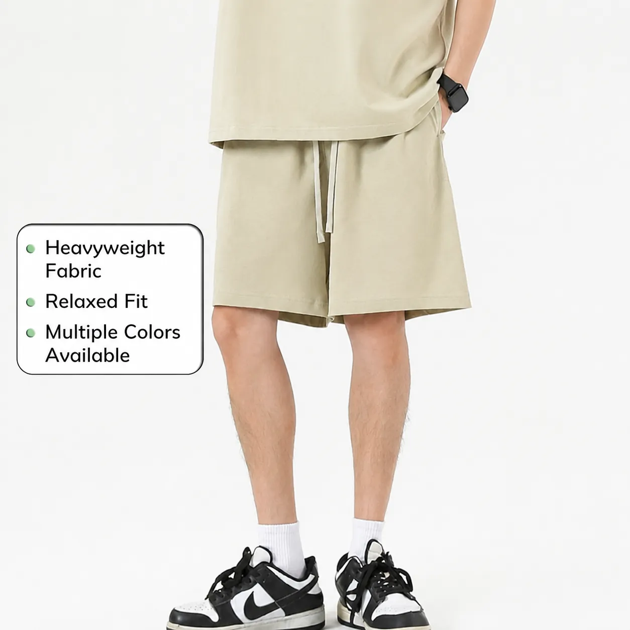 Heavyweight Carbon Brushed Men's Casual Shorts Loose Straight Leg Cotton Blend Drawstring Elastic Waist Everyday Wear Sweatshorts