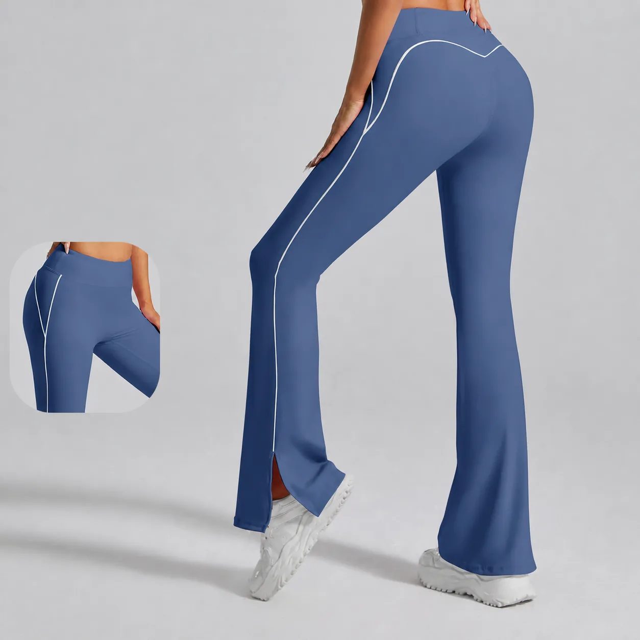 Women High Waist Hip Lifting Flare Yoga Pants Naked Feel Split Hem Workout Leggings Sport Dance Fitness Trousers