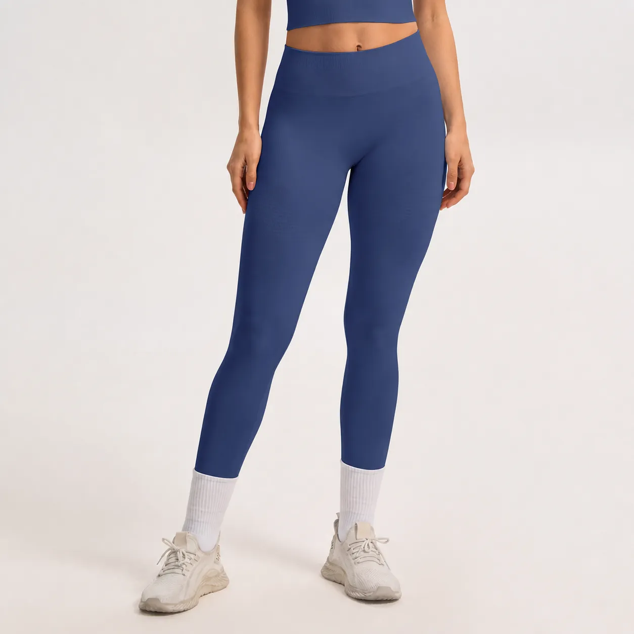 Damen Nahtlose Yoga-Hose mit Hoher Taille Gerippter Bund Bauchkontrolle Workout Leggings Po-Lifting Fitness Laufen Sport Bottoms