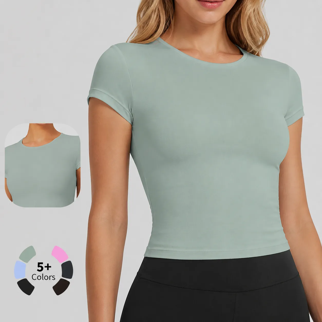 Maglietta da Yoga Aderente da Donna Asciugatura Rapida Traspirante Nylon Elastan Sport Palestra Top Manica Corta Fitness Corsa