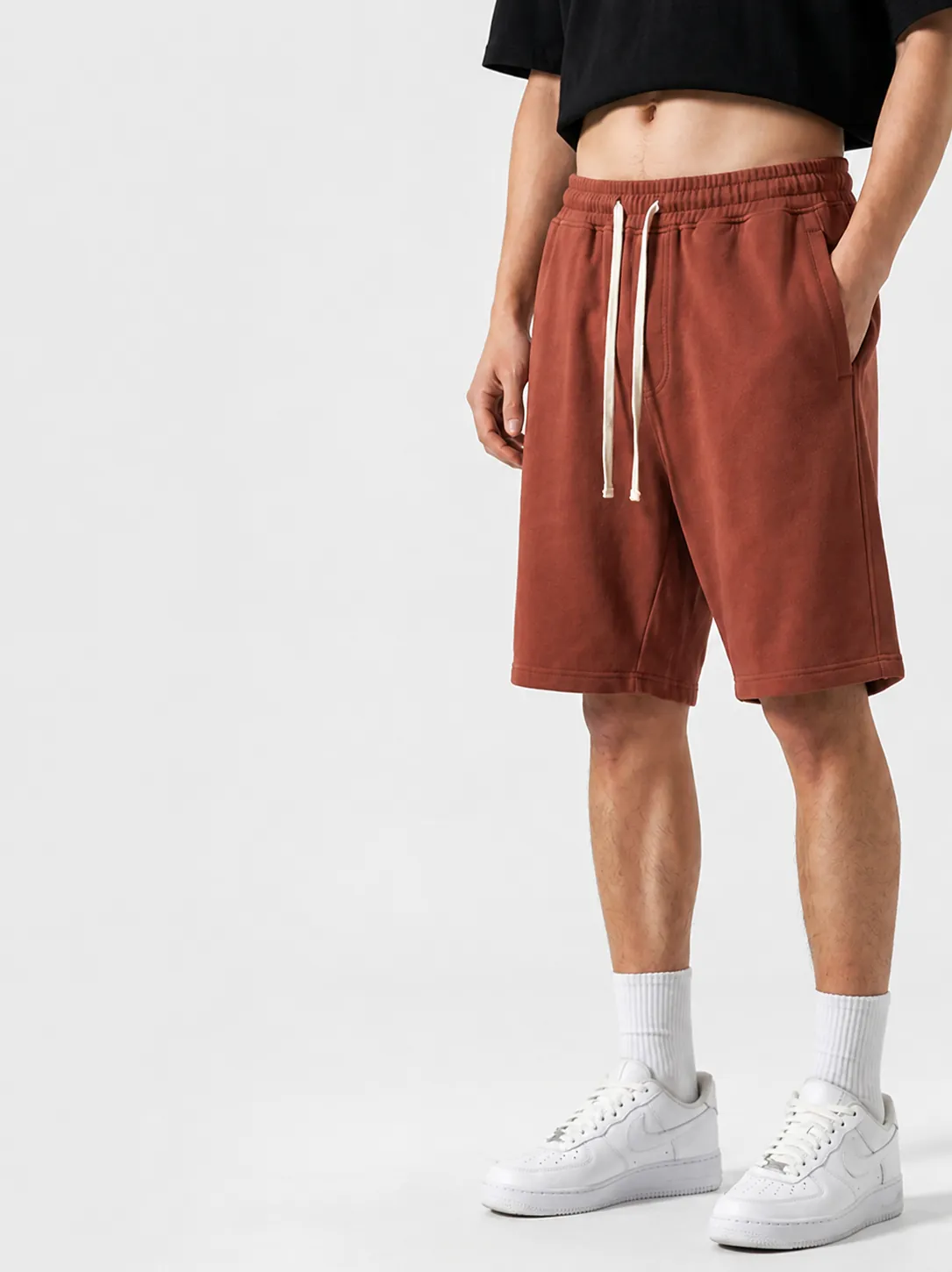 Men's Casual Sport Shorts Quick Dry 240g Cotton Blend Drawstring Waist Breathable Fitness Athletic Shorts Summer Youth Bottoms