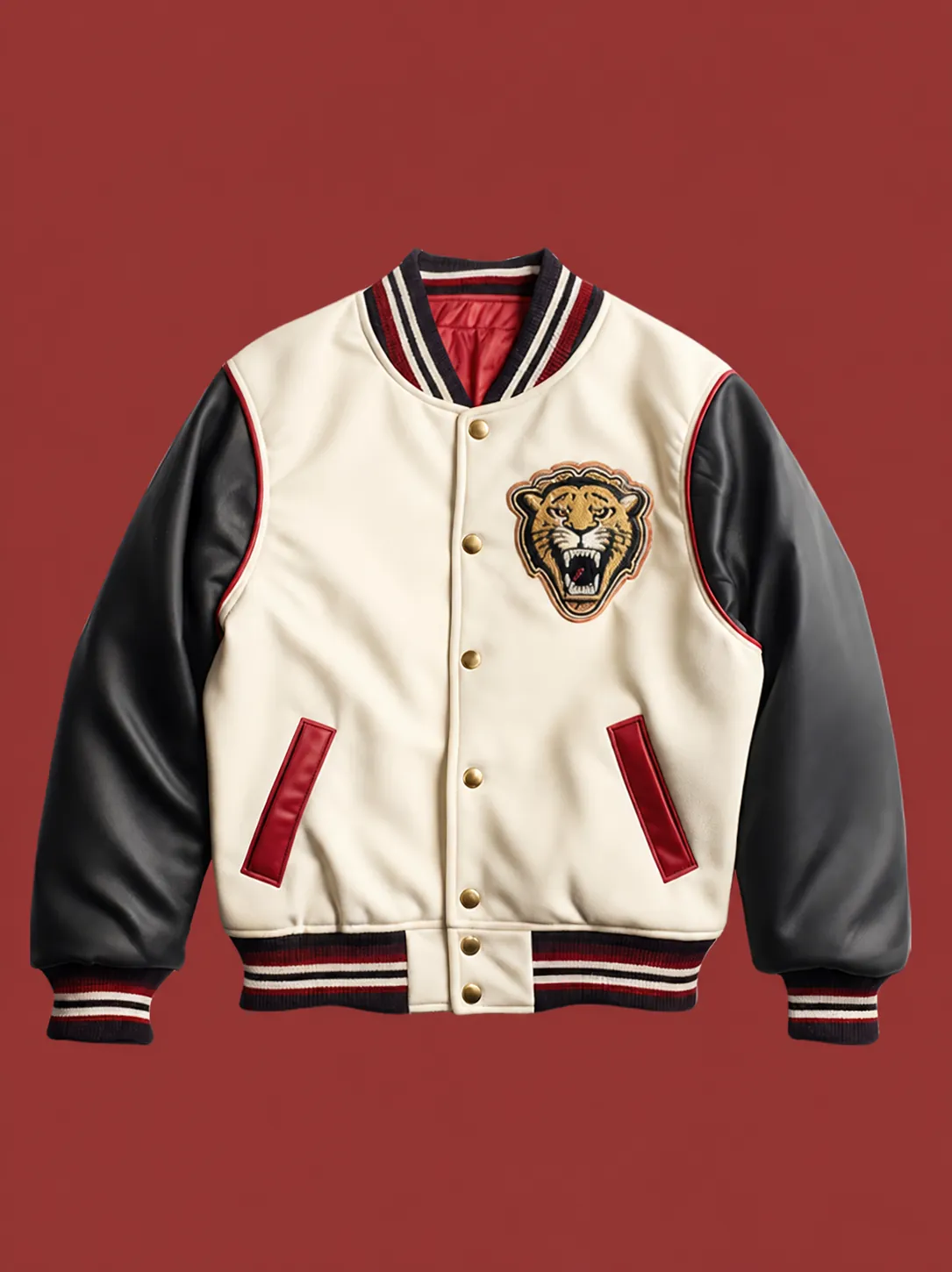 Ανδρική Αμερικάνικη Ρετρό Varsity Ζακέτα με Χρωματική Αντίθεση Κεντημένη Τίγρης Γράμμα Baseball Bomber Streetwear Top