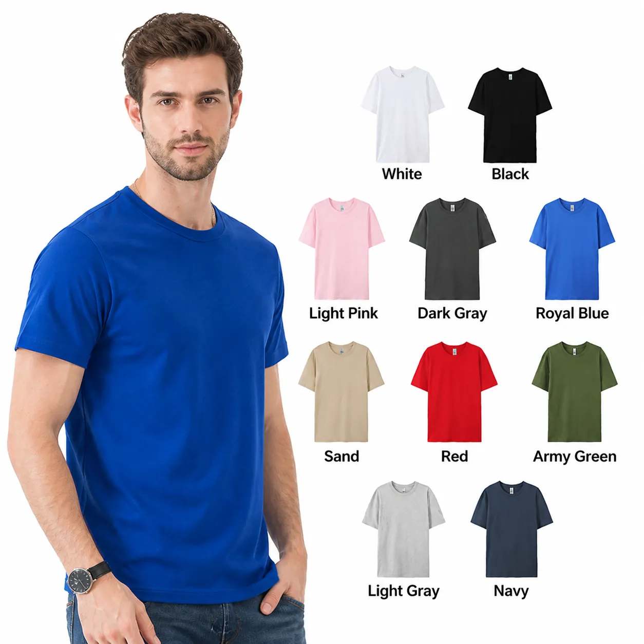 Camiseta de Algodón Peinado Casual Oversize para Hombre Color Sólido Manga Corta Cuello Redondo Hombro Caído Ajuste Holgado Top