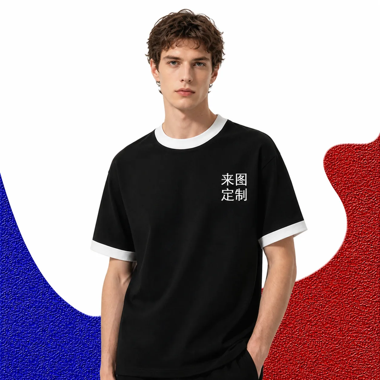 Heren Zuiver Katoen Contrastkleur T-Shirt met Korte Mouwen Ronde Hals Ruime Ringer Tee Zware Kwaliteit Ademend Top Voor Dagelijks Gebruik