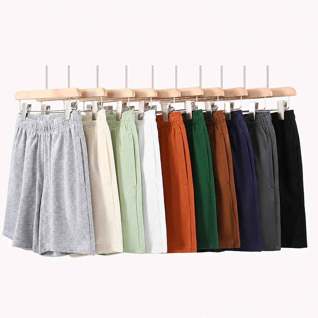 Short en Coton Décontracté d'Été pour Hommes Coupe Ample Couleur Unie Avec Taille Élastique à Cordon pour Extérieur