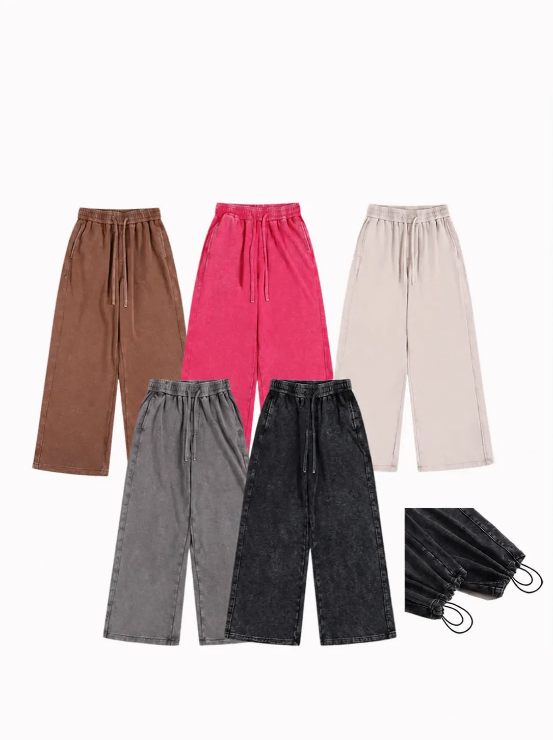Pantalon de Jogging en Mélange de Coton pour Hommes Lavage Vieilli Pantalon French Terry Décontracté Streetwear Jambe Droite