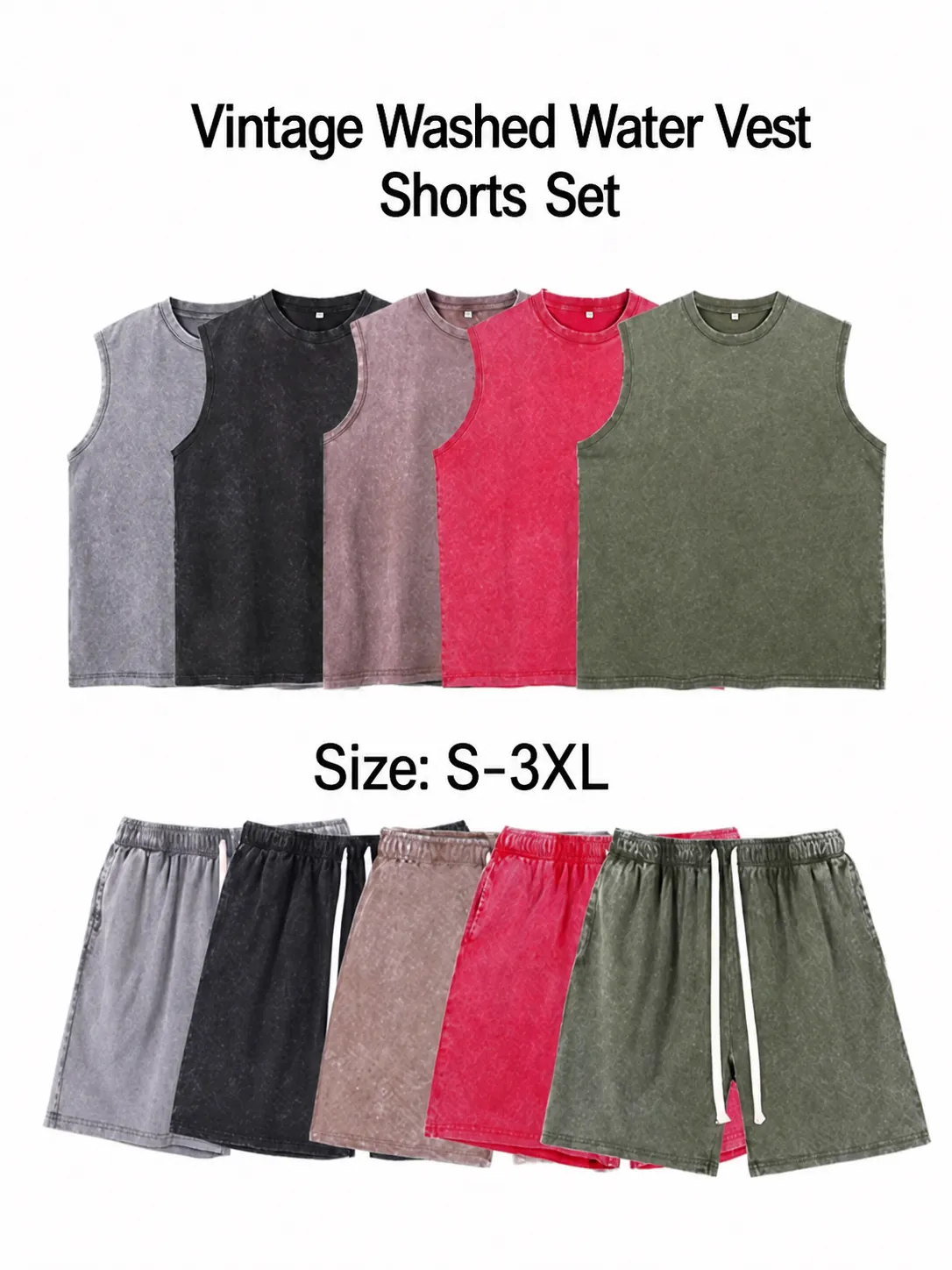 Vintage Washed Cotton Tank Top And Shorts For Men Casual Oversized Sleeveless Vest Retro Streetwear Athletic Top And Bottom