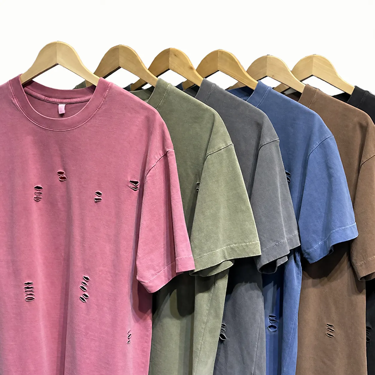 Men's Heavyweight 260g Washed Cotton T-Shirt Distressed Oversized Short Sleeve Top Casual Streetwear Vintage Solid Color Tee