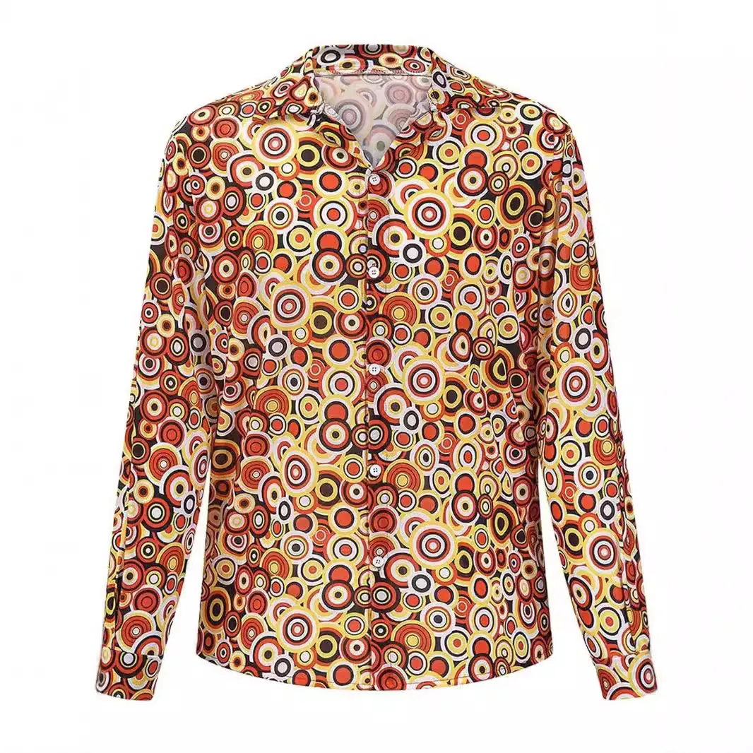 Retro Jaren Zeventig Disco Kostuum Heren Halloween Hippie Bloemen Overhemd Set Met Afro Pruik Pilotenbril Gouden Ketting Halsketting Party Outfit