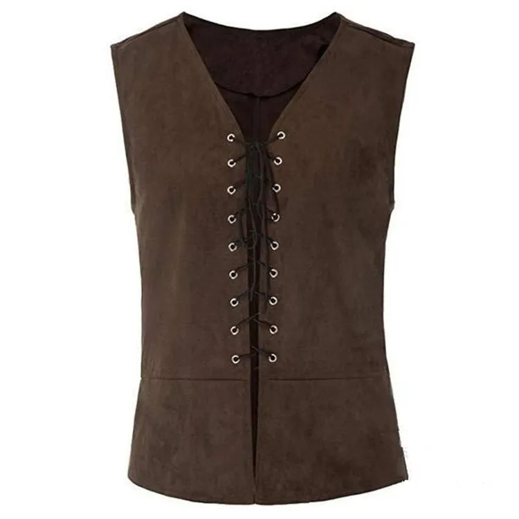 Gilet Renaissance Médiéval Homme Femme Vintage Victorien À Lacets Gilet Aspect Daim Pour Théâtre Cosplay Performance Costume D Halloween